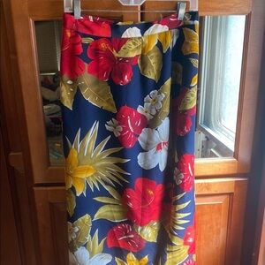 Silk Jones New York Boho Floral 8 Midi Skirt in Red, Yellow, and White